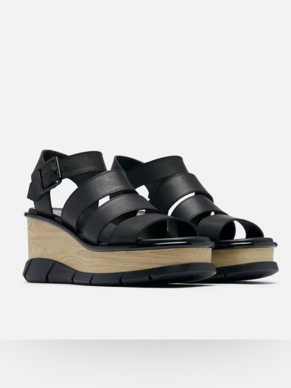 Sorel Womens Joanie III Ankle Strap Sandal Size 8.5 Black Platform Wedge Strappy